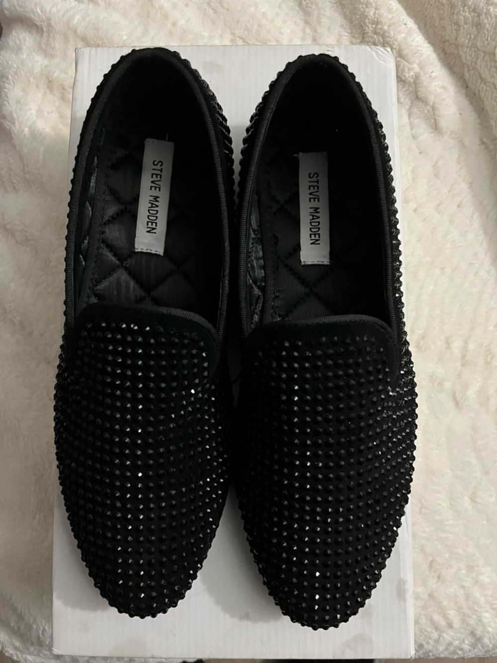 Steve Madden Black Crystal-Embellished Loafers